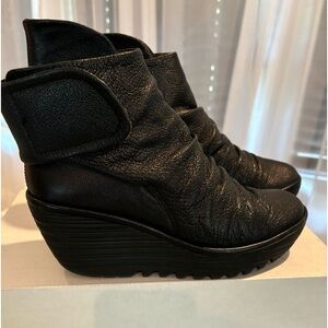 Fly London Leather Ruched Ankle Boots